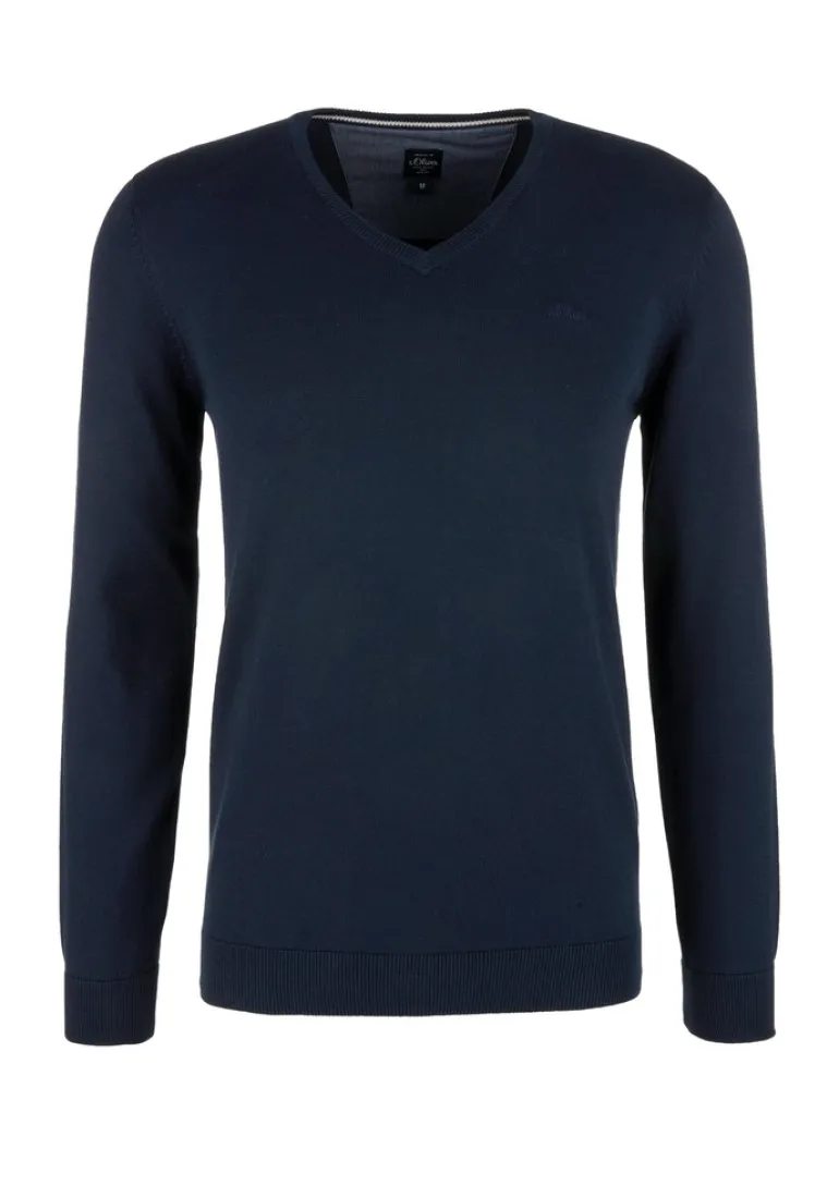 Feinstrickpullover mit V-Ausschnitt blau 5978