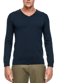 Feinstrickpullover mit V-Ausschnitt blau 5978