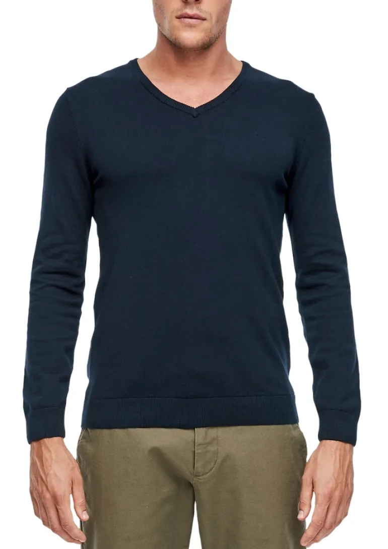 Feinstrickpullover mit V-Ausschnitt blau 5978
