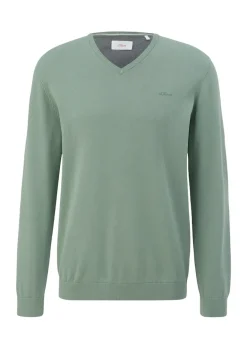 Feinstrickpullover mit V-Ausschnitt grün1
