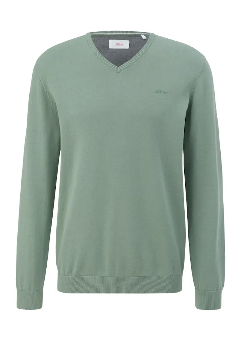 Feinstrickpullover mit V-Ausschnitt grün1
