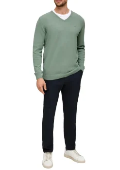 Feinstrickpullover mit V-Ausschnitt grün1