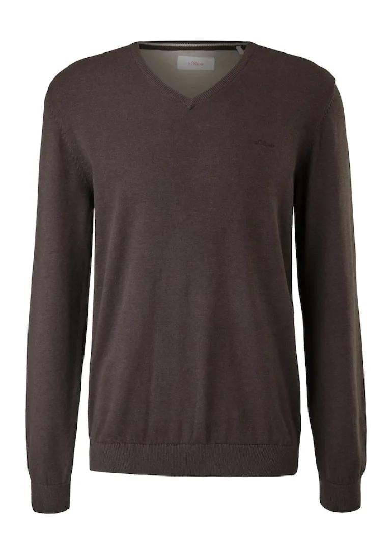 Feinstrickpullover mit V-Ausschnitt braun2