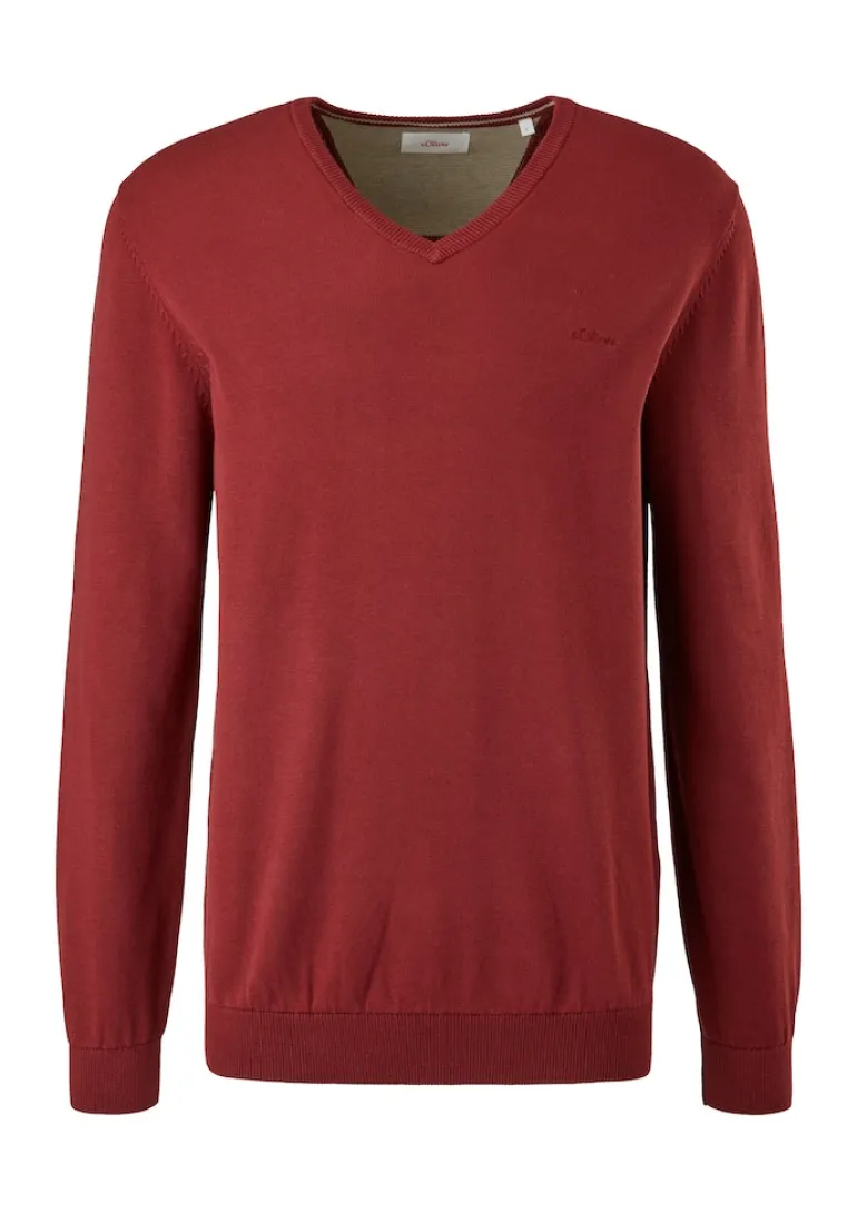Feinstrickpullover mit V-Ausschnitt rot