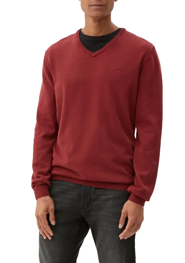 Feinstrickpullover mit V-Ausschnitt rot