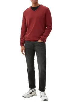 Feinstrickpullover mit V-Ausschnitt rot