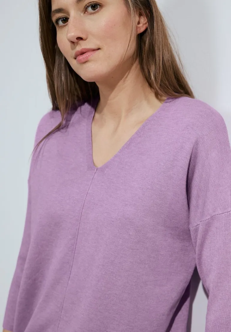 3/4 Feinstrick Pullover sporty lilac melange