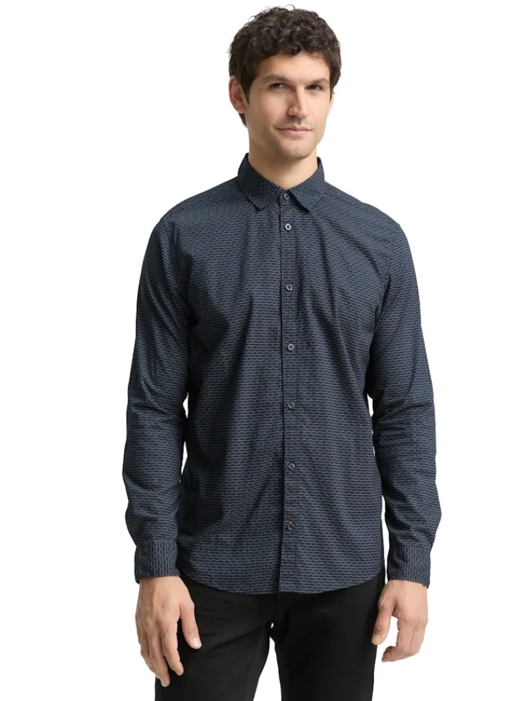 Fitted Hemd mit Muster navy mini spike design