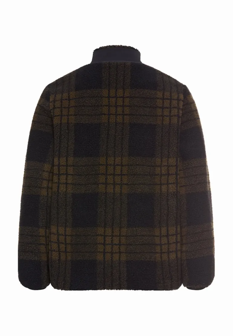Fleecejacke mit verstellbarem Kordelzug und Kontrasttasche dark brown
