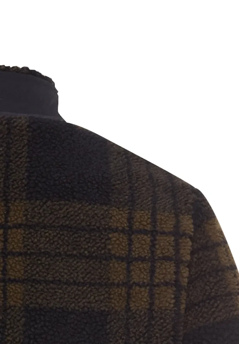 Fleecejacke mit verstellbarem Kordelzug und Kontrasttasche dark brown