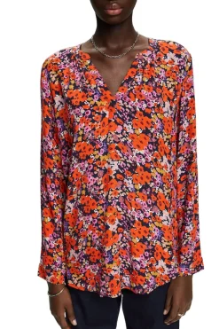 Florale Bluse mit V-Ausschnitt new navy