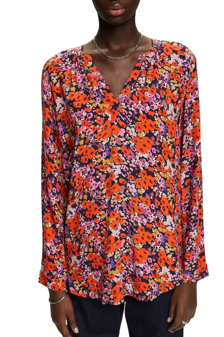 Florale Bluse mit V-Ausschnitt new navy