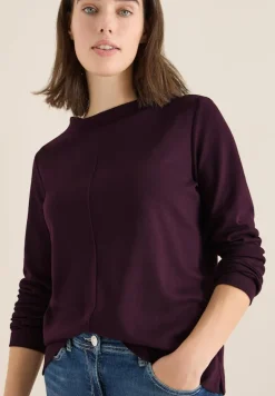 Funnelneck Shirt in Unifarbe eggplant red