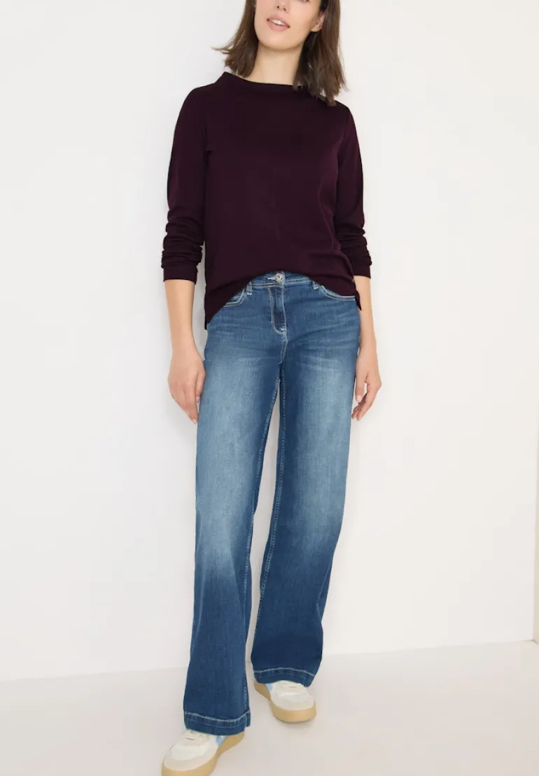 Funnelneck Shirt in Unifarbe eggplant red