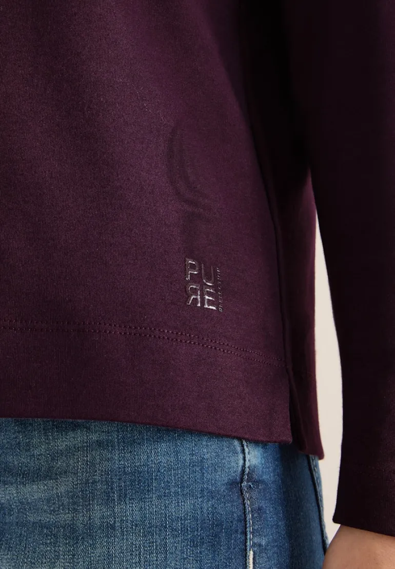 Funnelneck Shirt in Unifarbe eggplant red