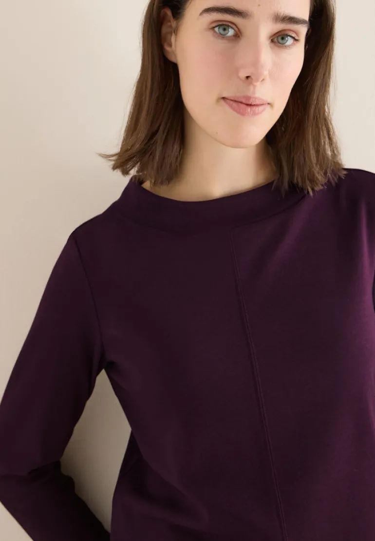 Funnelneck Shirt in Unifarbe eggplant red