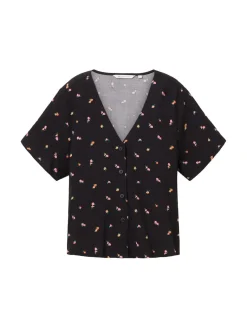 Gemusterte Kurzarm-Bluse small black flower print