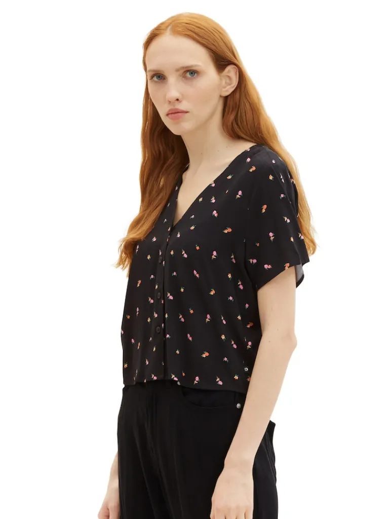 Gemusterte Kurzarm-Bluse small black flower print