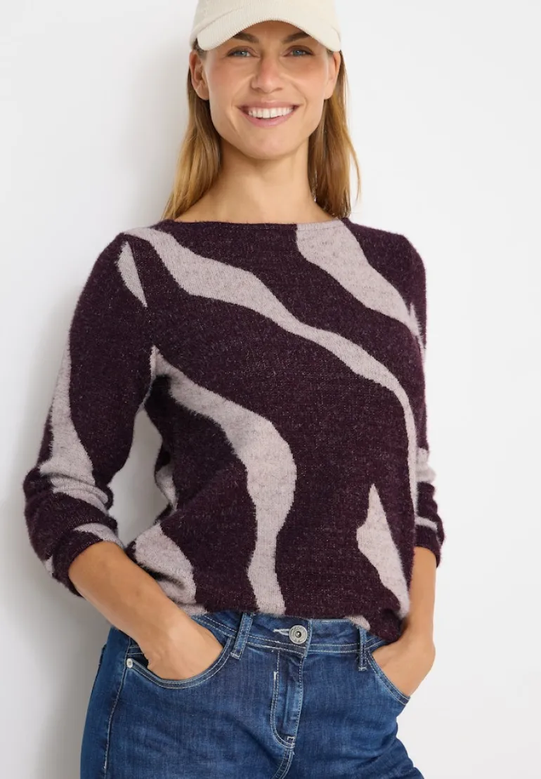 Gemustertes Federgarn Shirt eggplant red