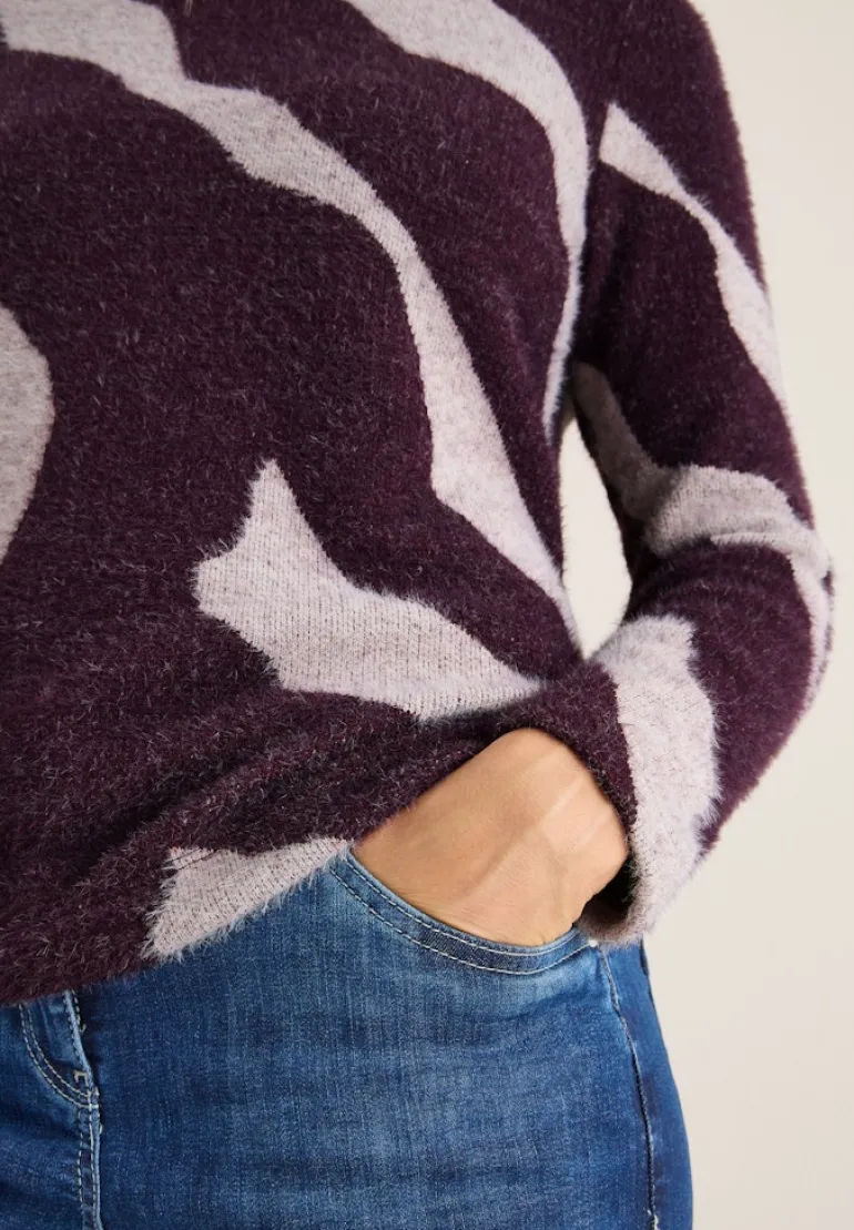 Gemustertes Federgarn Shirt eggplant red