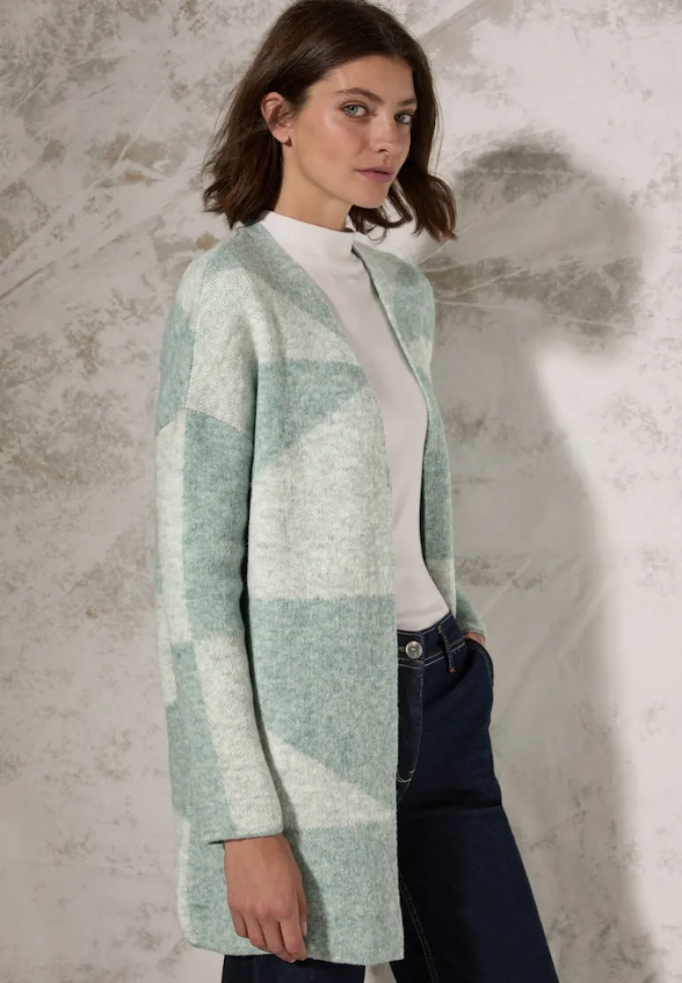Gemusterte Strickjacke glaced green melange