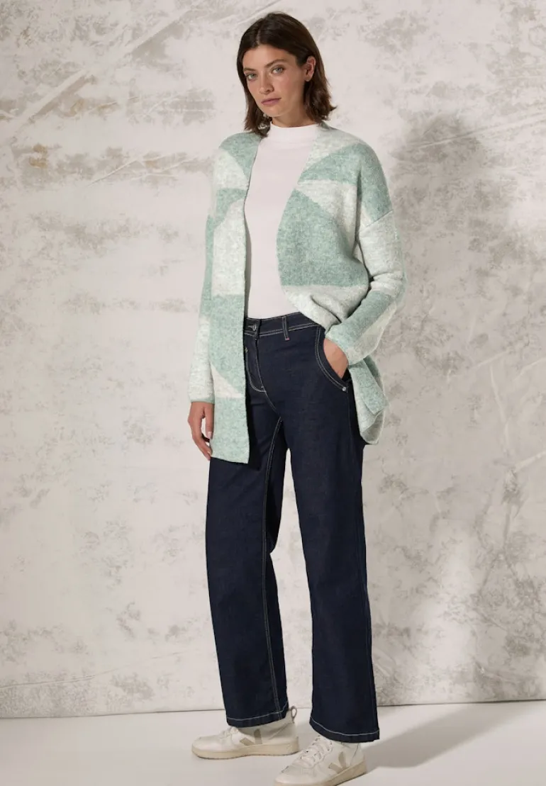 Gemusterte Strickjacke glaced green melange