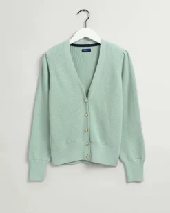 Gerippte Baumwollstrickjacke porcelain green