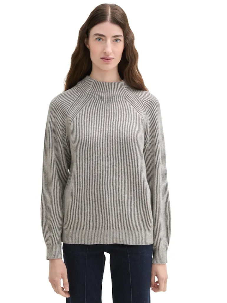 Gerippter Pullover mit Stehkragen explicit grey rib structure