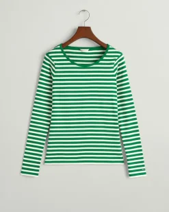 Geripptes Langarm-T-Shirt mit Streifen lavish green