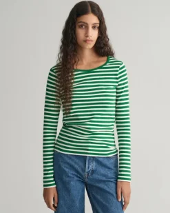 Geripptes Langarm-T-Shirt mit Streifen lavish green
