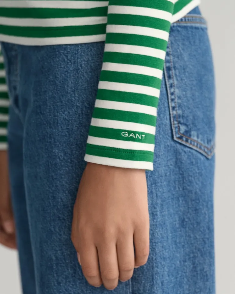 Geripptes Langarm-T-Shirt mit Streifen lavish green
