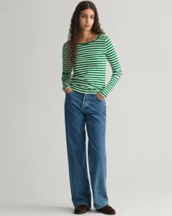 Geripptes Langarm-T-Shirt mit Streifen lavish green