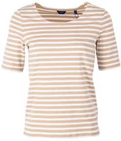 Geripptes Streifen-T-Shirt mit halblangem Arm dark khaki
