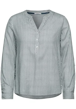 Gestreifte Basic Bluse fir green