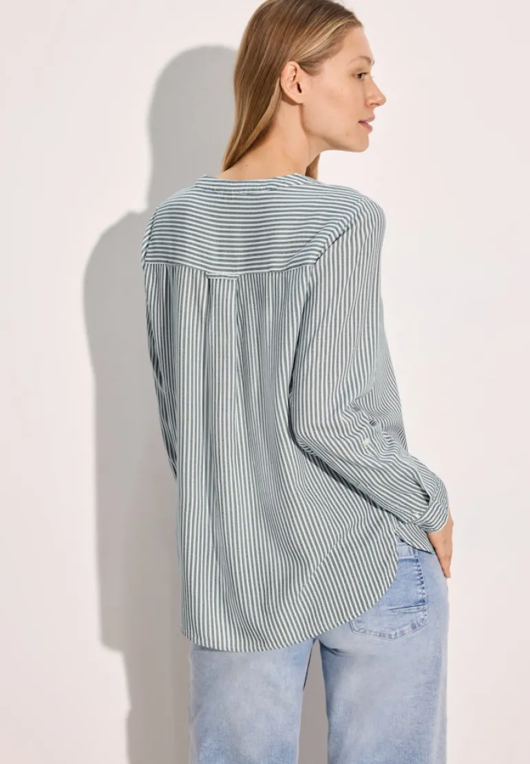 Gestreifte Basic Bluse fir green