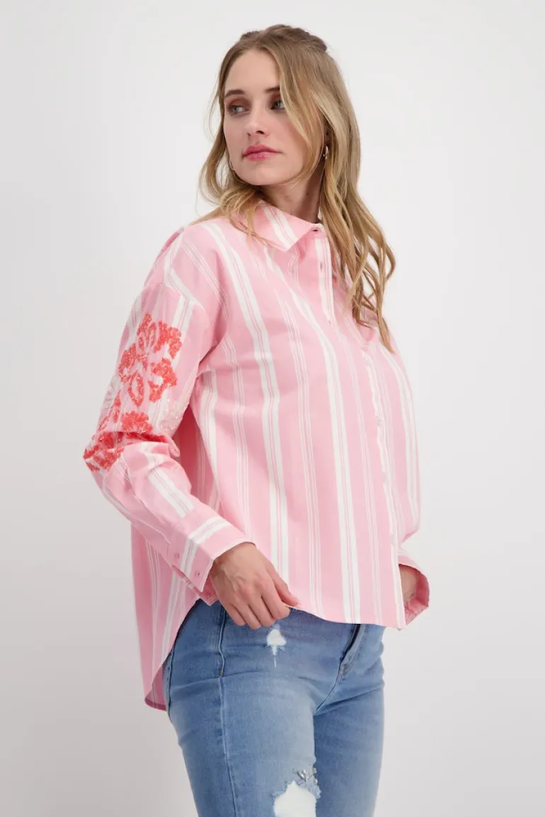 Gestreifte Bluse mit Pailletten pink smoothie gemustert