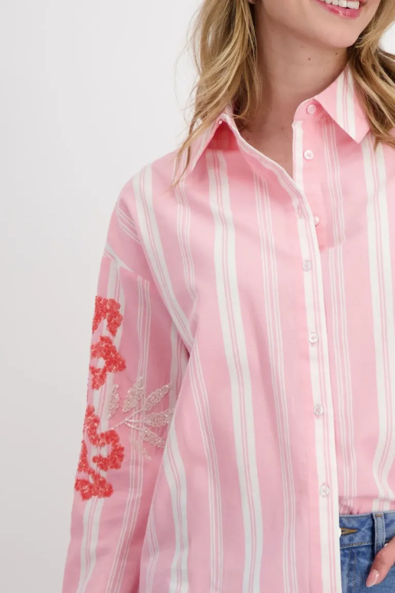 Gestreifte Bluse mit Pailletten pink smoothie gemustert