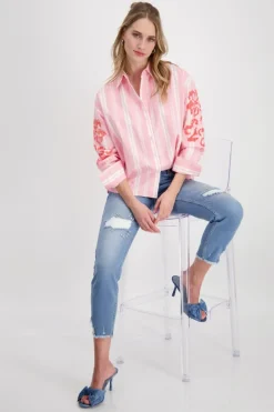 Gestreifte Bluse mit Pailletten pink smoothie gemustert