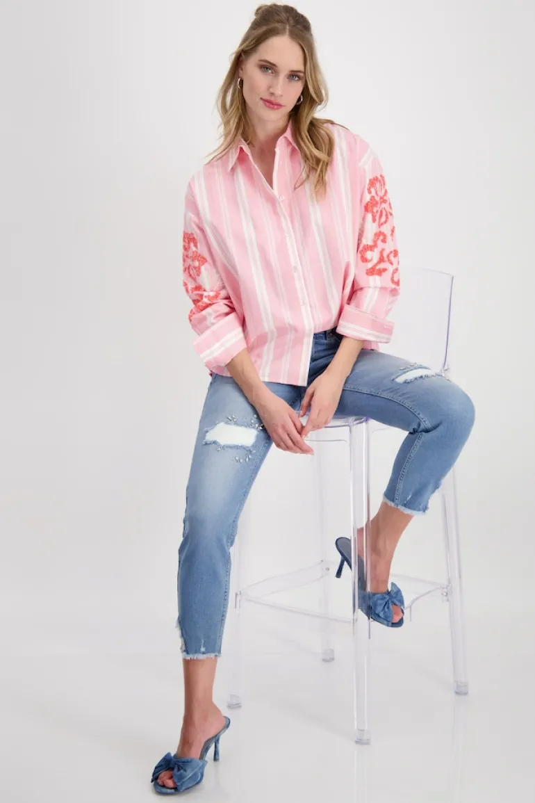 Gestreifte Bluse mit Pailletten pink smoothie gemustert