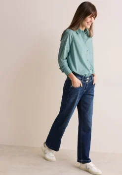 Gestreifte Hemdbluse petrol green