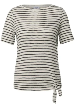 Gestreiftes Ajour T-Shirt light beige