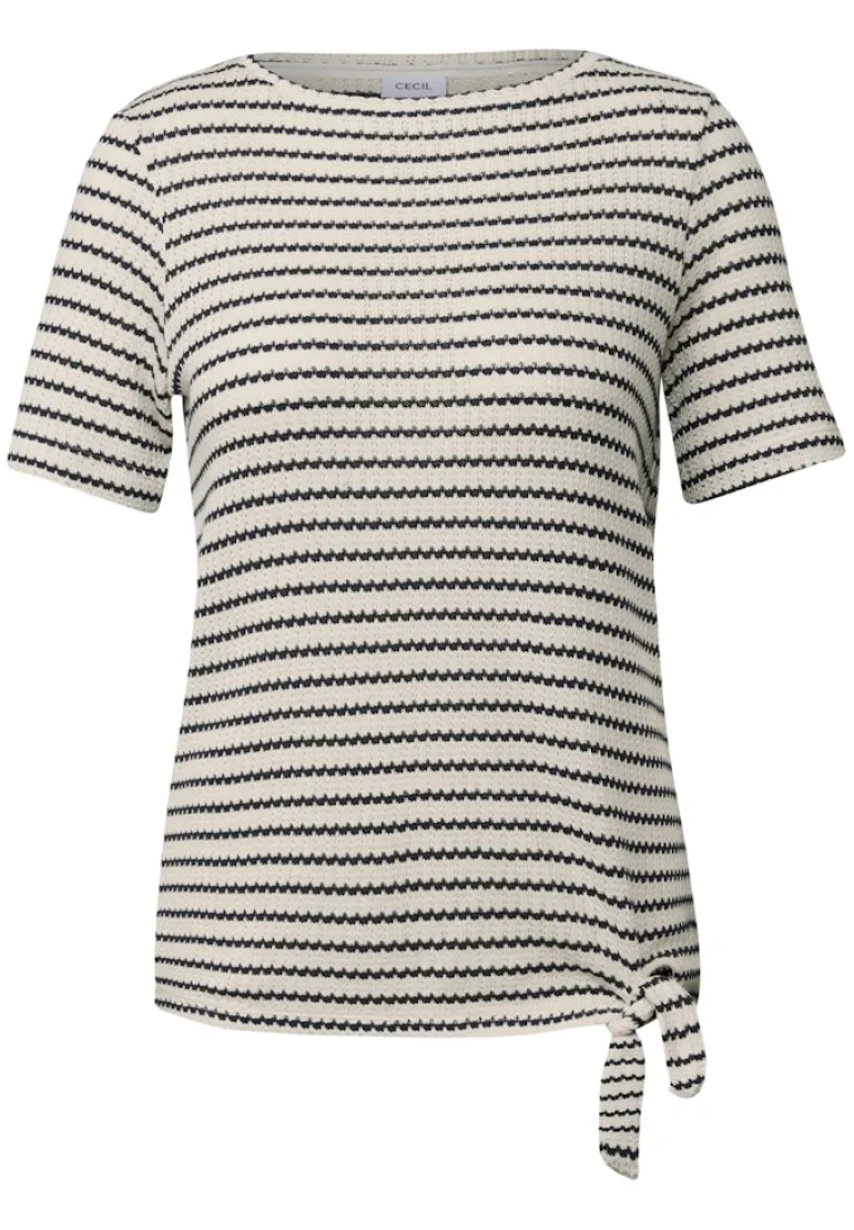 Gestreiftes Ajour T-Shirt light beige