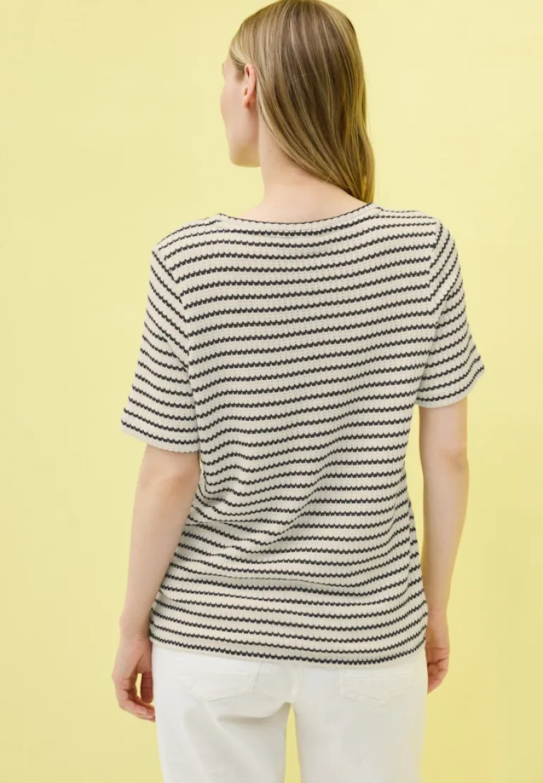 Gestreiftes Ajour T-Shirt light beige