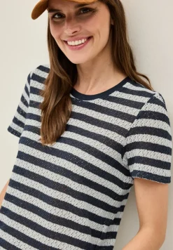 Gestreiftes Ajour T-Shirt urban navy blue