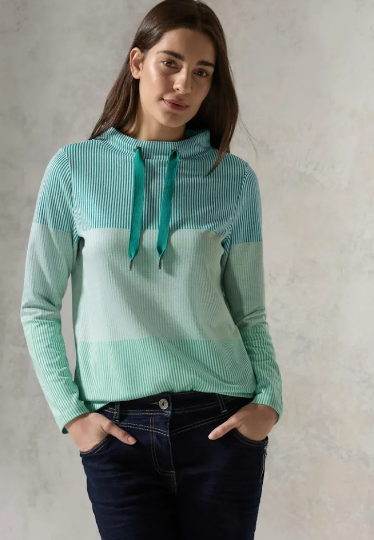 Gestreiftes Colorblock Shirt petrol green