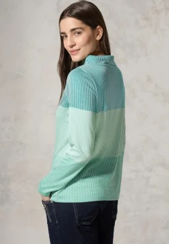 Gestreiftes Colorblock Shirt petrol green