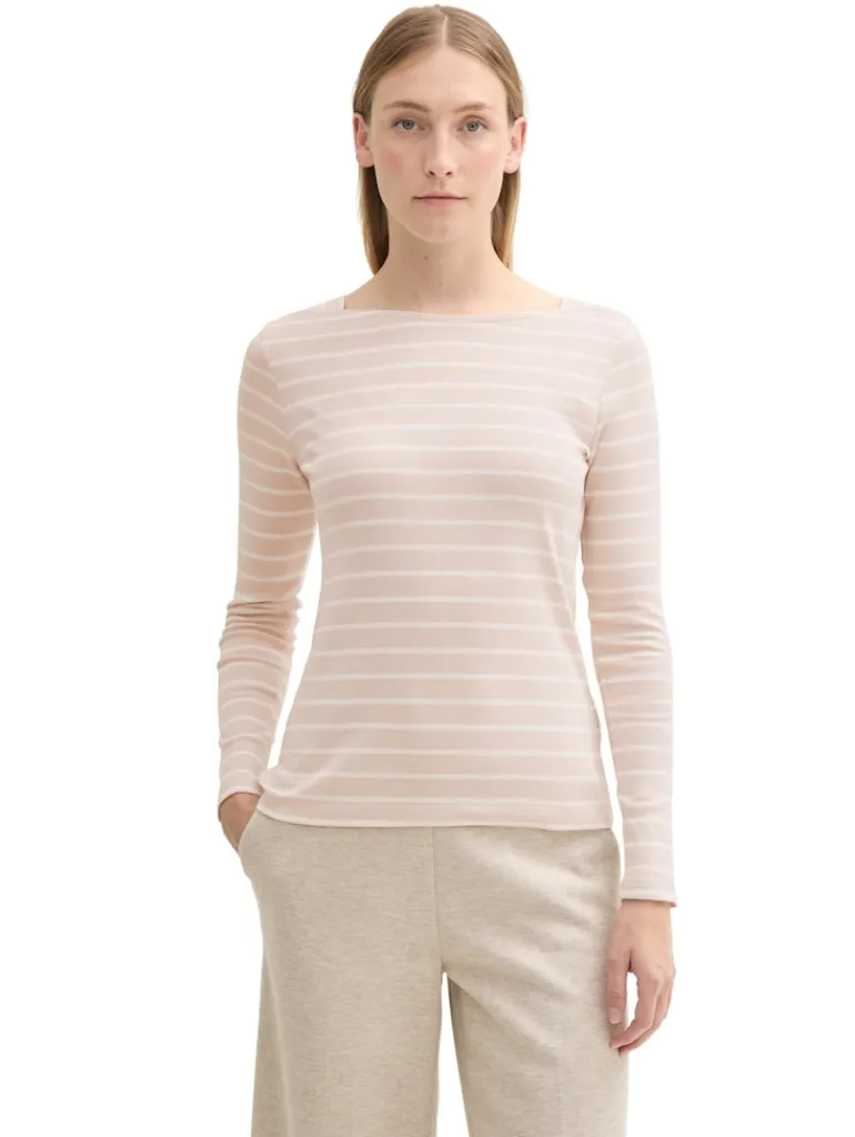 Gestreiftes Langarmshirt mit Bio-Baumwolle beige white stripe