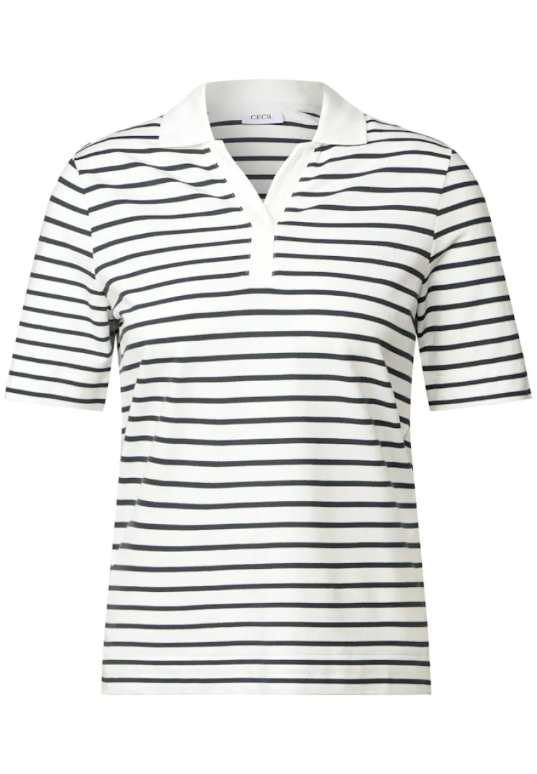 Gestreiftes Piquée Poloshirt vanilla white