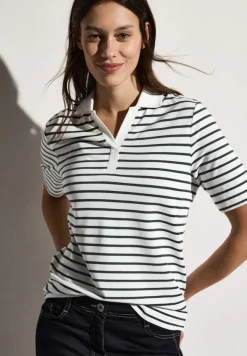 Gestreiftes Piquée Poloshirt vanilla white