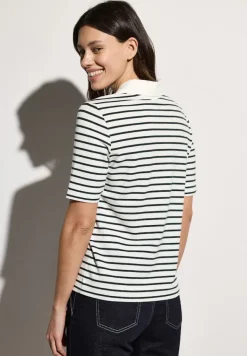 Gestreiftes Piquée Poloshirt vanilla white